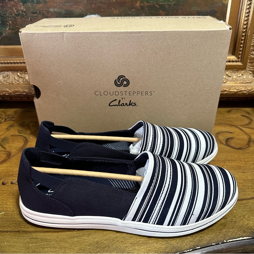 Clarks Cloudsteppers Shoes Womens Size 12 M Slip On Breeze Step Striped Shoes